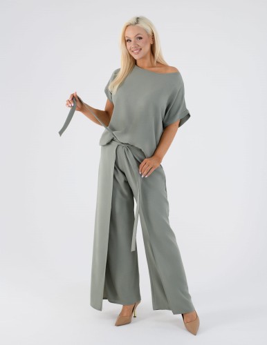 Modny komplet damski LEMA Marzena - modne spodnie damskie i bluzka w serek M-2XL