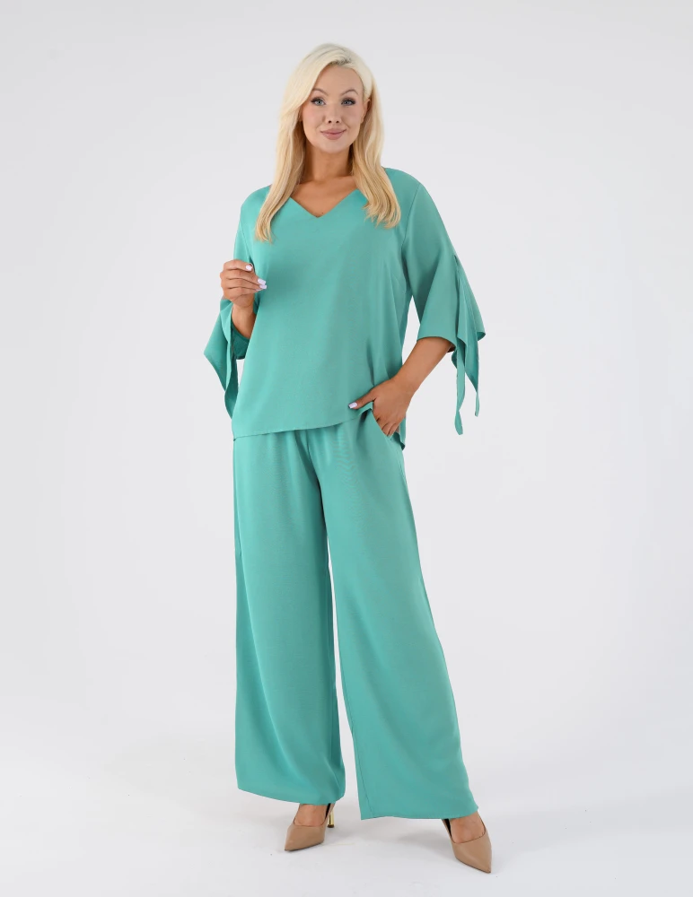 Elegancki komplet damski LEMA Karina - bluzka + spodnie z szerokimi nogawkami M-3XL