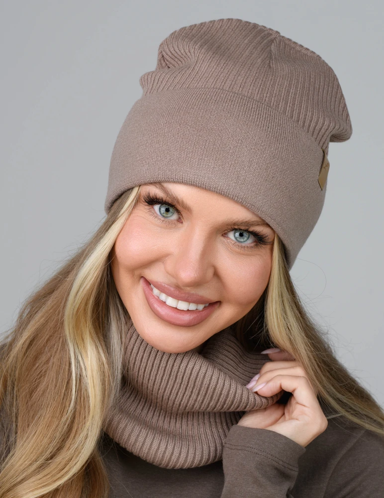 Zimowy komplet damski - czapka beanie i komin / tuba