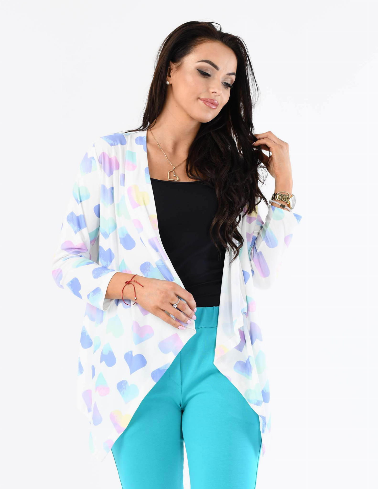 Modna narzutka wiosenno-letnia Kimo LEMA - wzór pastelowe serca