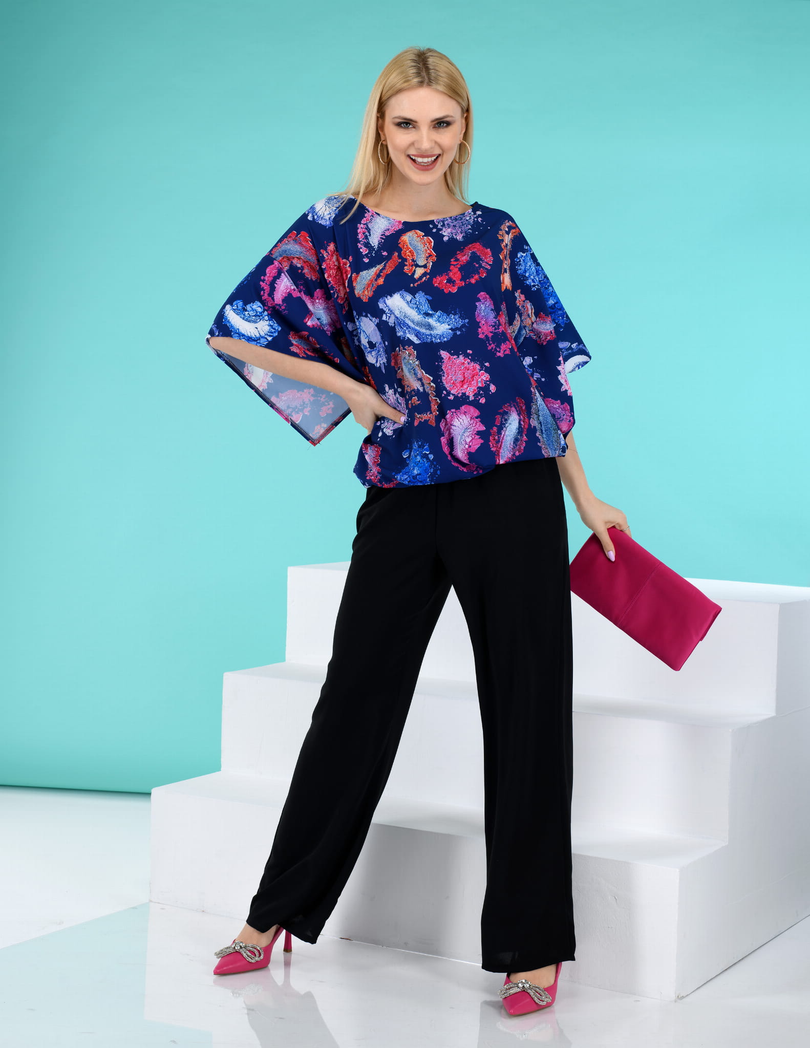 Elegancka bluzka w kwiaty + spodnie damskie - Sabina LEMA-26.jpg